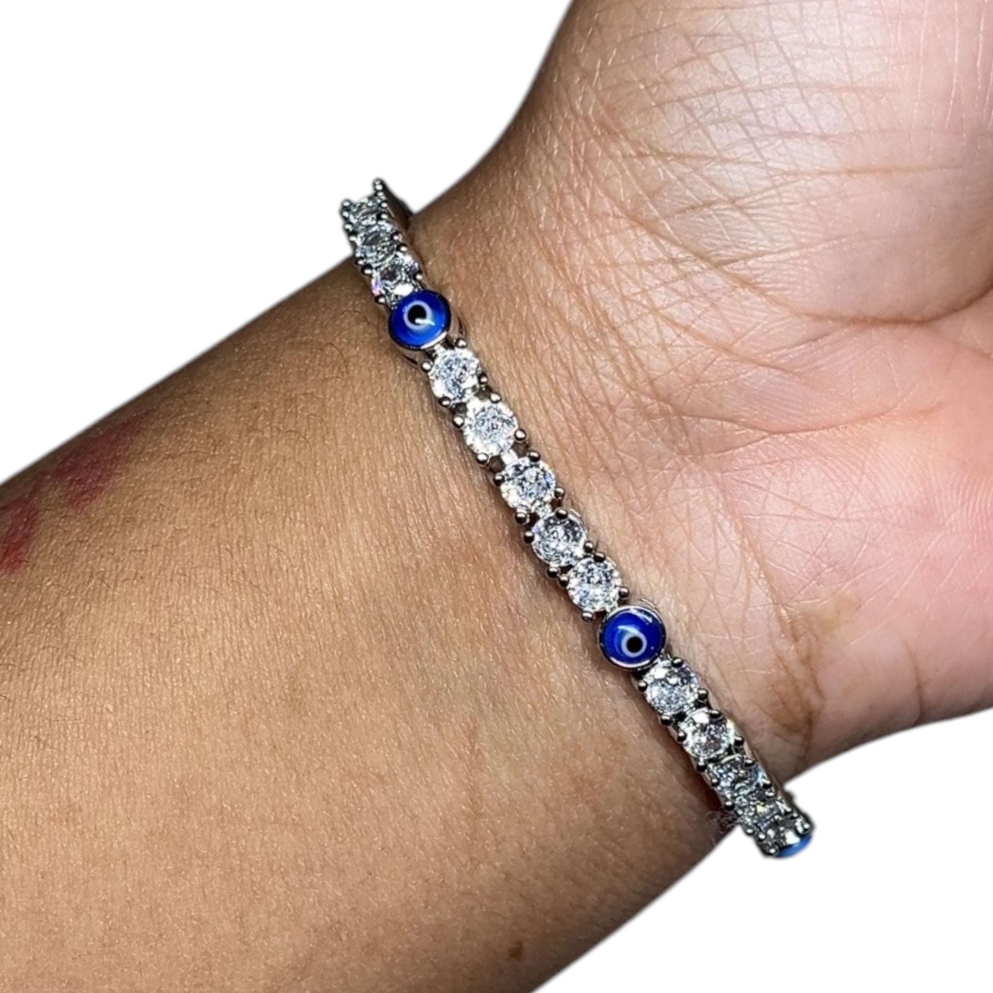 Blue Eye Iced Out Tennis Bracelet (Silver)