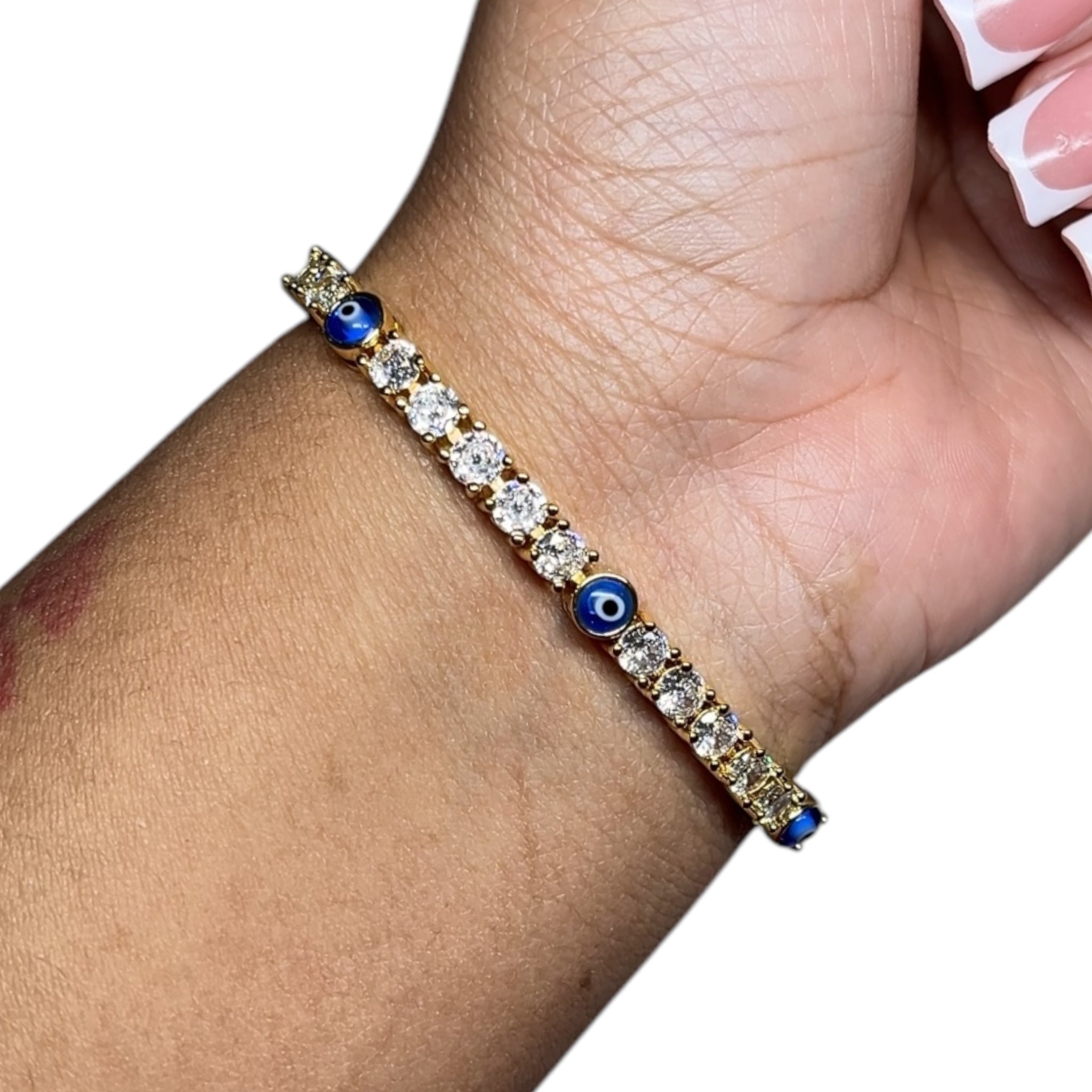 Blue Eye Iced Out Tennis Bracelet (Gold)